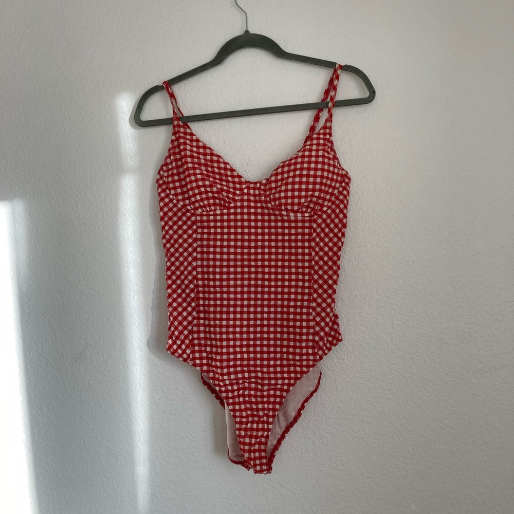 Tory Burch size large red and white gingham one piece swimsuit